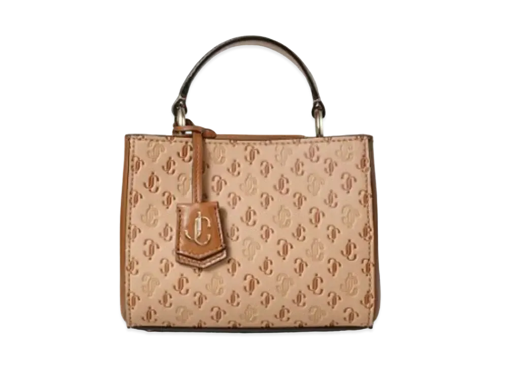 Jimmy Choo Varenne Top Handle Mini JC Logo Pattern And Calf Leather Mini Bag With JC Logo "Caramel Mix"