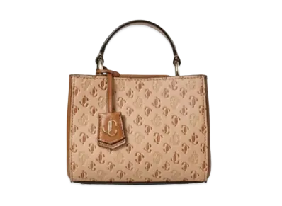 Jimmy Choo Varenne Top Handle Mini JC Logo Pattern And Calf Leather Mini Bag With JC Logo "Caramel Mix"