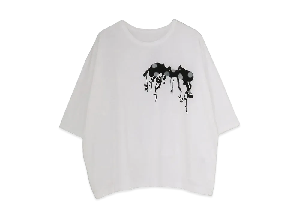 Yohji Yamamoto Y's PLAIN STITCH BUG PIGMENT FLOCKY PRINT ROUND NECK BIG T "White"
