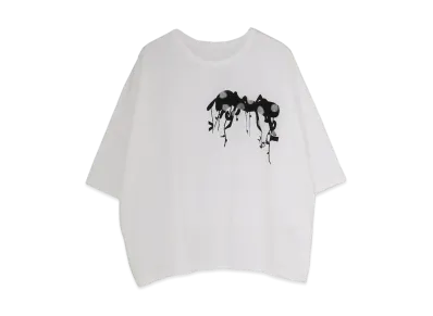 Yohji Yamamoto Y's PLAIN STITCH BUG PIGMENT FLOCKY PRINT ROUND NECK BIG T "White"