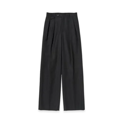 AURALEE Bluefaced Wool Two-Tuck Slacks "Charcoal Navy Stripe"
