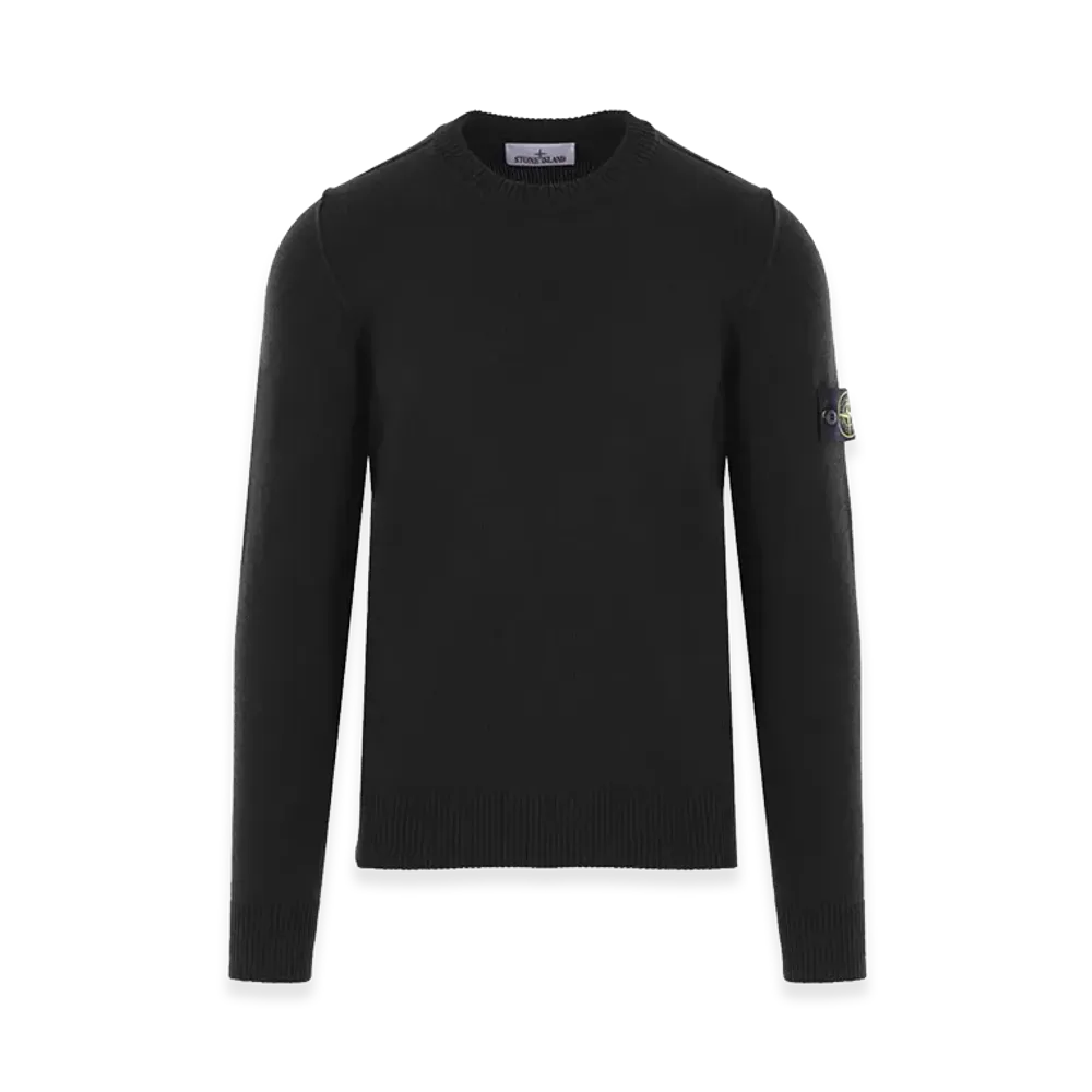 Stone Island Crew Neck Wool Sweater With Reverse Stitch Details "Black"