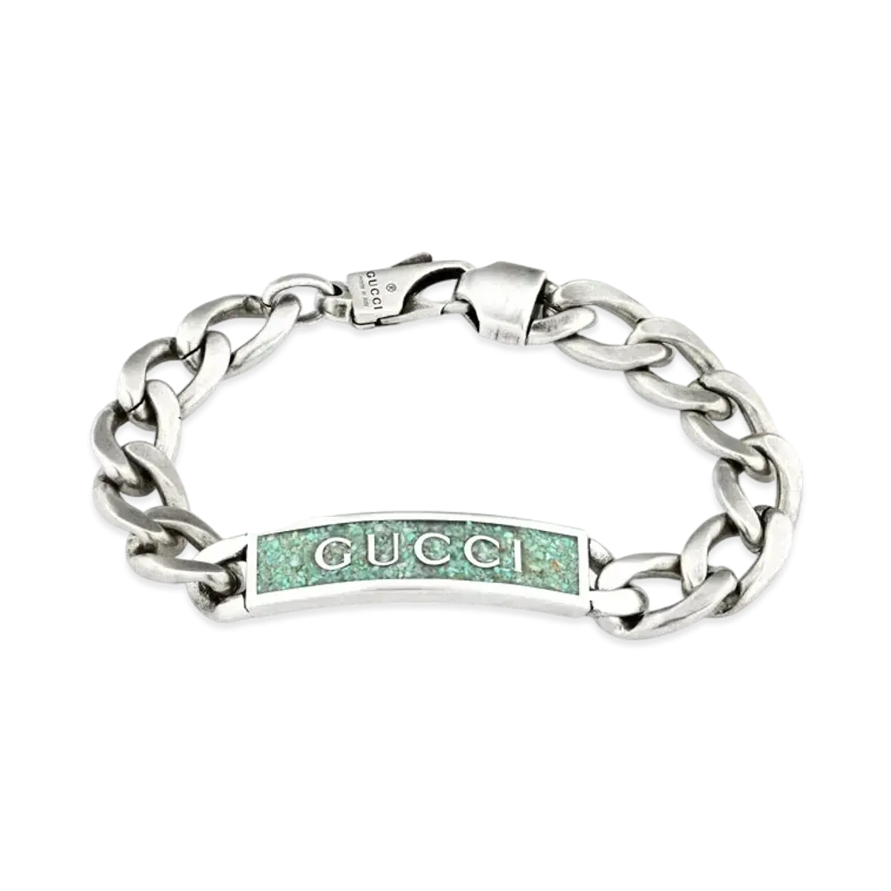 GUCCI Enamel Bracelet With Gucci Logo "Lightblue/Gray"