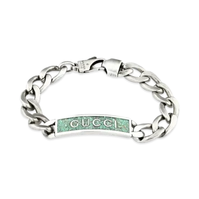 GUCCI Enamel Bracelet With Gucci Logo "Lightblue/Gray"