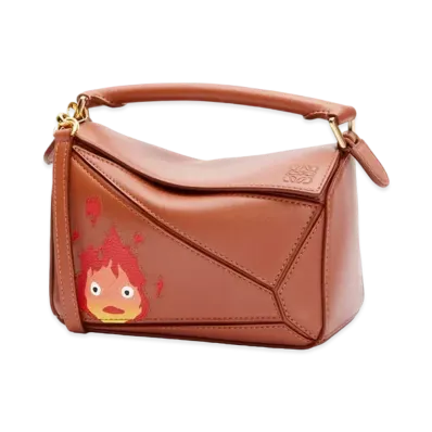 LOEWE x Howl's Moving Castle Calcifer Mini Puzzle Bag In Satin Calfskin "Rust"
