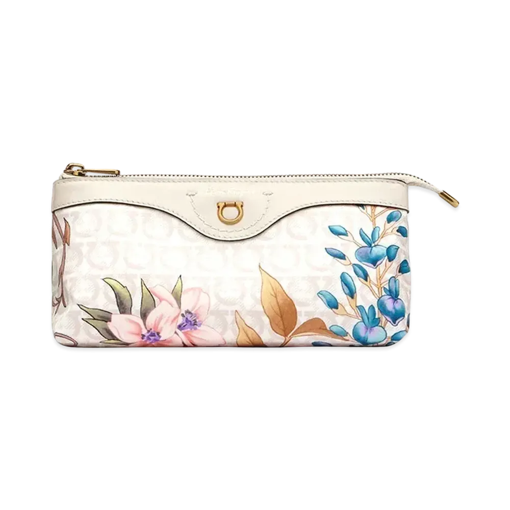 Salvatore Ferragamo Giardino Print Cosmetic Case - Econyl Nylon "Bone"