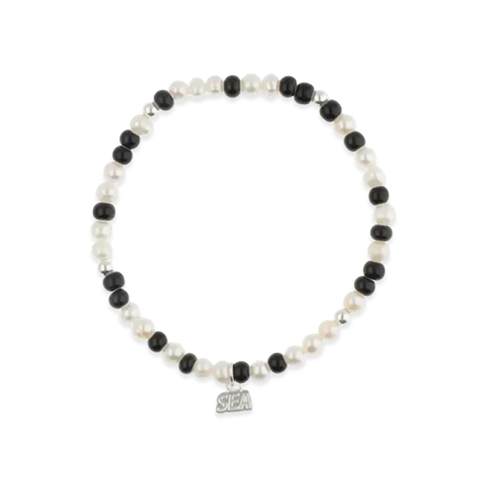 WIND AND SEA IVX Japan WDS Silver Pearl & White Hearts Bracelet "Black"