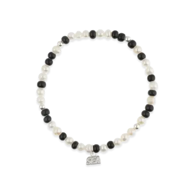 WIND AND SEA IVX Japan WDS Silver Pearl & White Hearts Bracelet "Black"