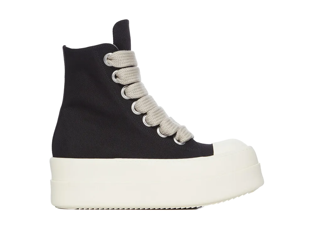 Rick Owens DRKSHDW SS26 Mega Bumper Jumbolace Sneaks 13oz Overdyed Denim "Black/Milk"