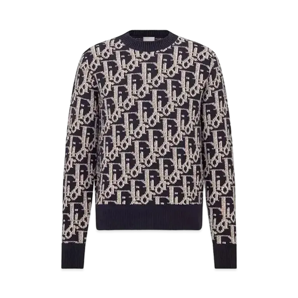 Dior Oblique Wool Jacquard Sweater "Navy"