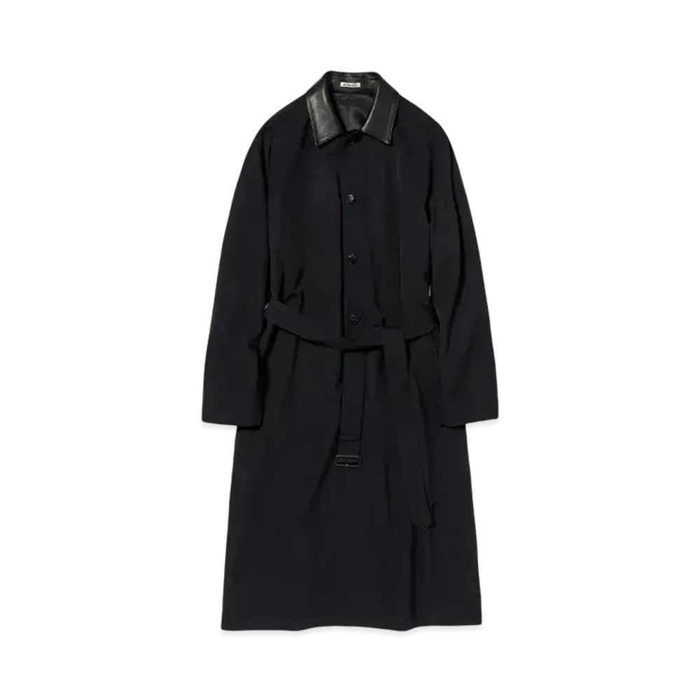 AURALEE Light Wool Max Gabardine Chambray Soutein Collar Coat "Top Black"