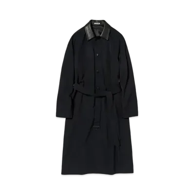 AURALEE Light Wool Max Gabardine Chambray Soutein Collar Coat "Top Black"