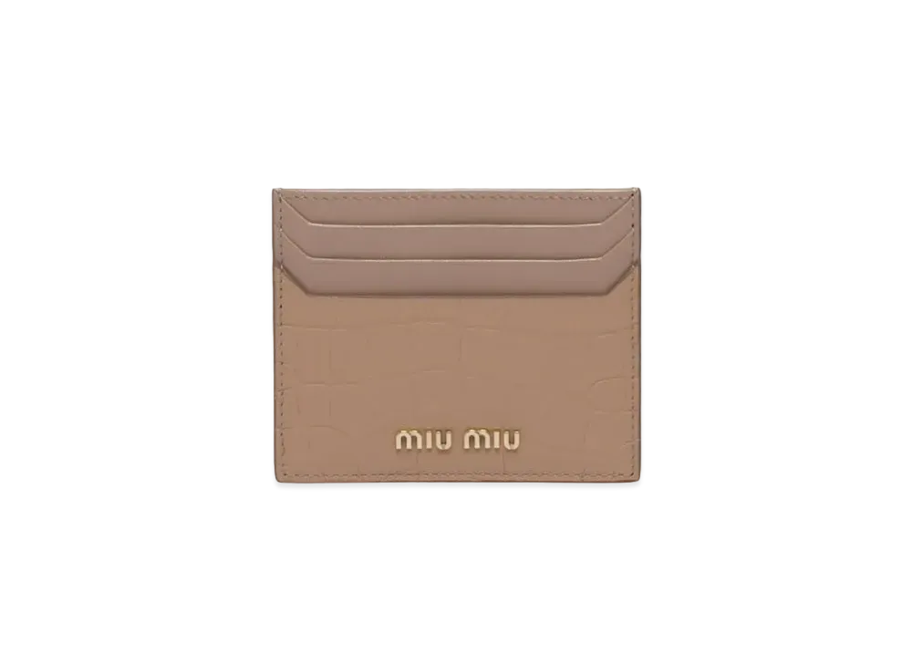 MIU MIU Crocodile Printed Leather Card Case "Pink Beige"