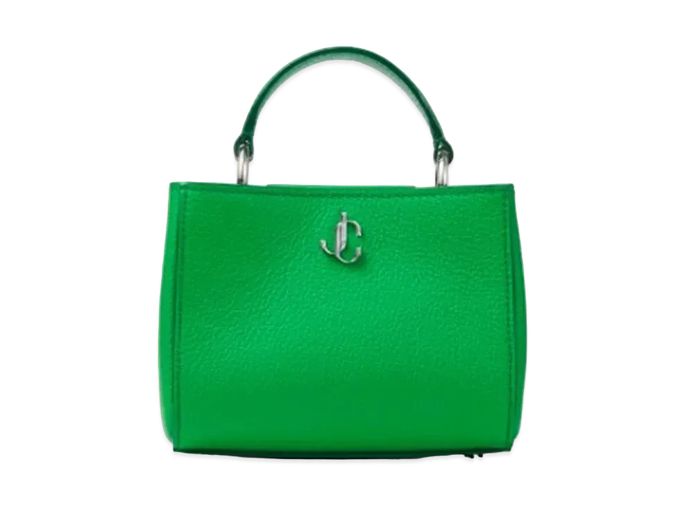 Jimmy Choo Varenne Top Handle Mini City Grainy Calf Leather Mini Handbag With JC Logo "Silver/Malachite"