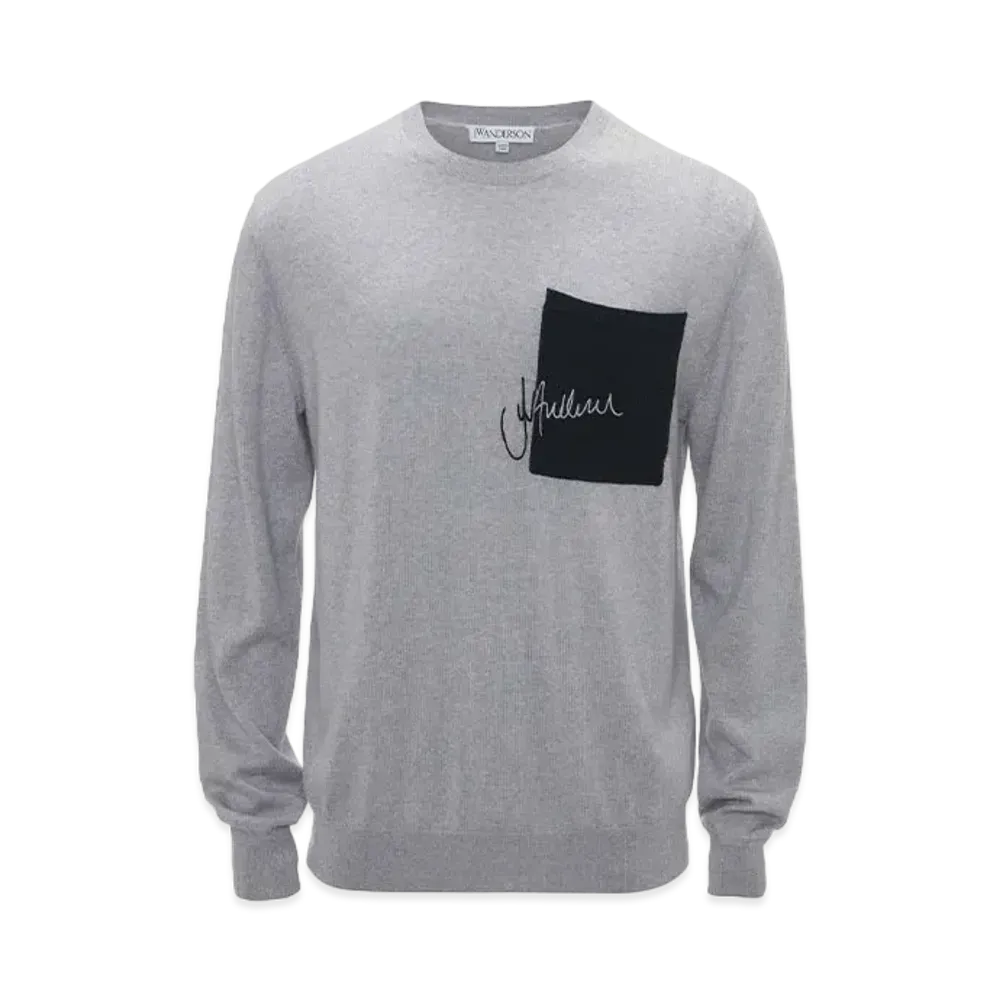 JW ANDERSON Signature Pocket Crewneck Jumper "Grey Melange"