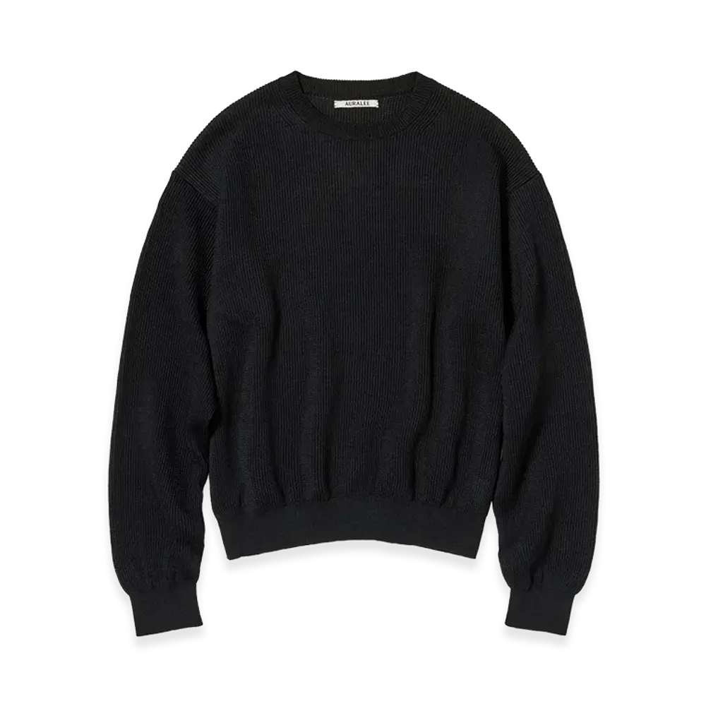 AURALEE Flat Yarn Rib Knit P/O "Black"