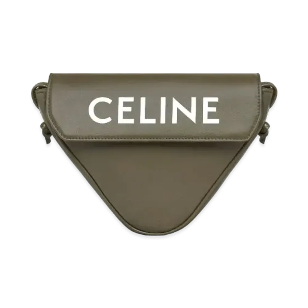 CELINE Triangle Bag In Smooth Calfskin With Celine Print "Dark Olive"