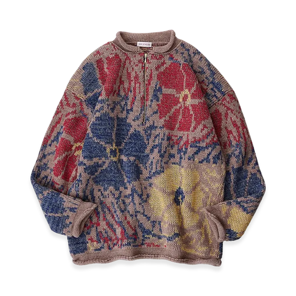 NICENESS Derain Half - Zip Sweater "Flower"