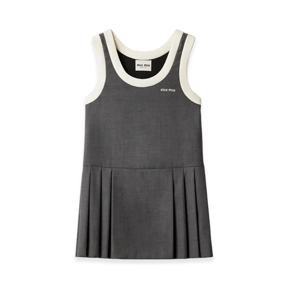 MIU MIU Women's Pleated Grisaille Mini Dress "Slate Gray"
