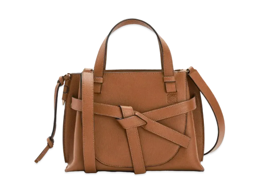 LOEWE Mini Gate Top Handle Bag In Pebble Grain Calfskin "Tan"