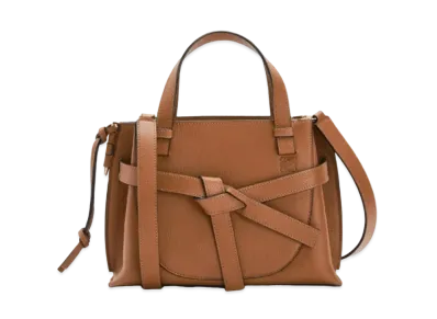 LOEWE Mini Gate Top Handle Bag In Pebble Grain Calfskin "Tan"