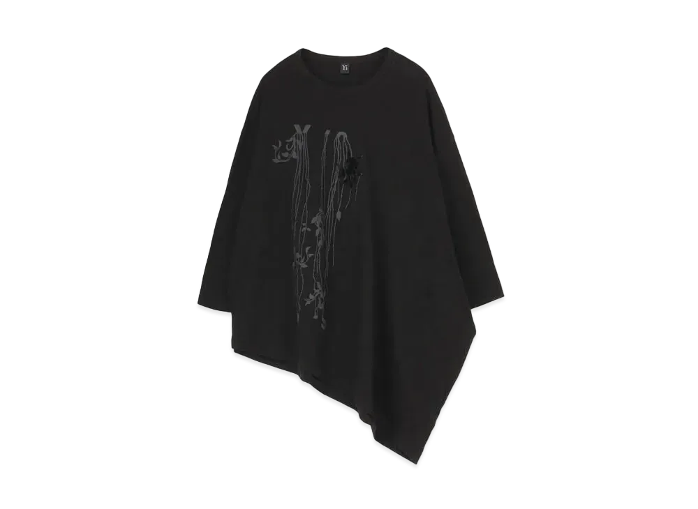 Yohji Yamamoto Y's PLAIN STITCH BUG PIGMENT FLOCKY PRINT SIDE DRAPE T "Black"