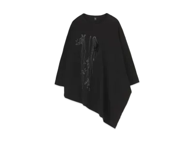 Yohji Yamamoto Y's PLAIN STITCH BUG PIGMENT FLOCKY PRINT SIDE DRAPE T "Black"