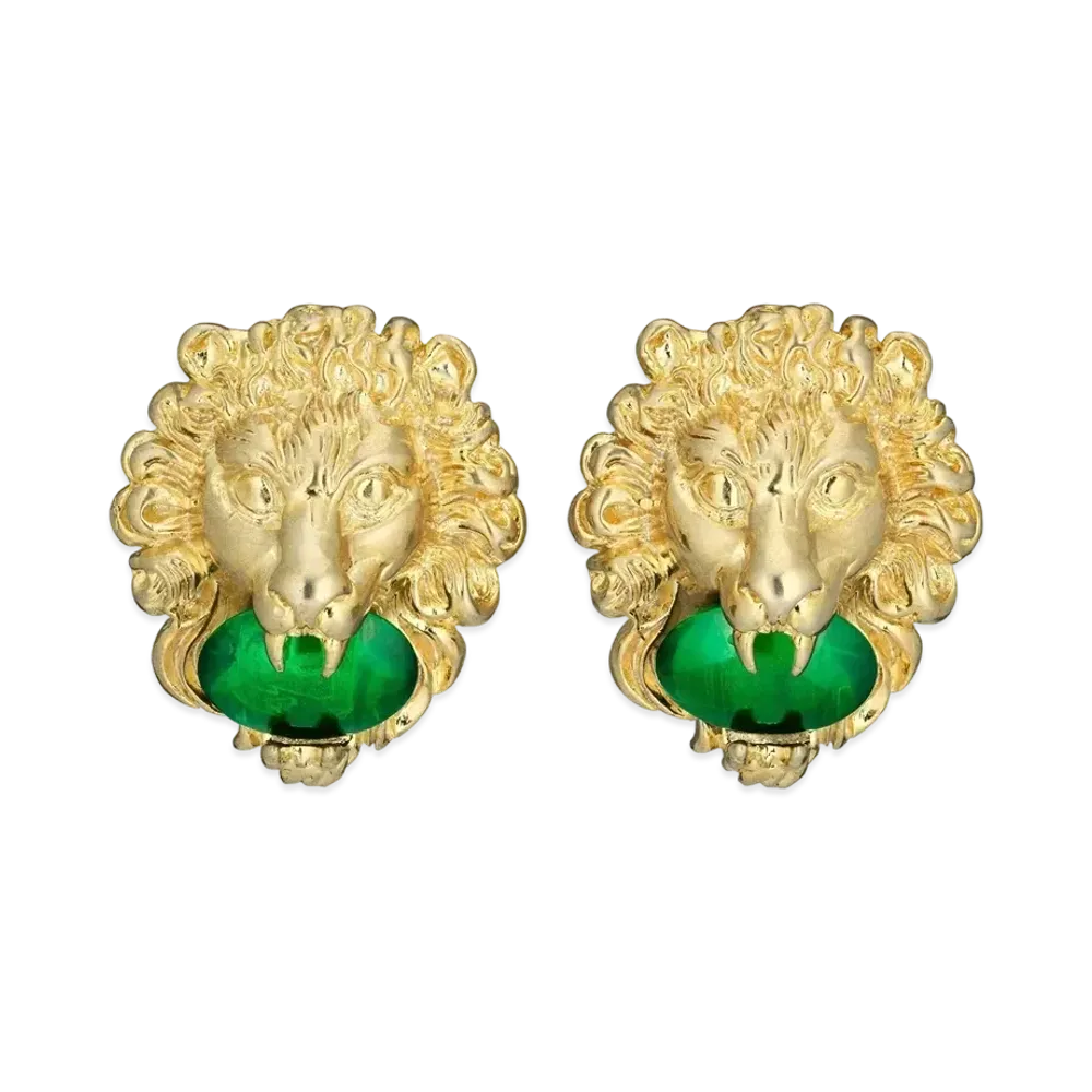 GUCCI Lion Head Earrings with Curved Gemstones