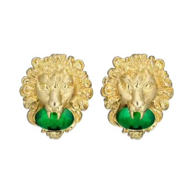 GUCCI Lion Head Earrings with Curved Gemstones