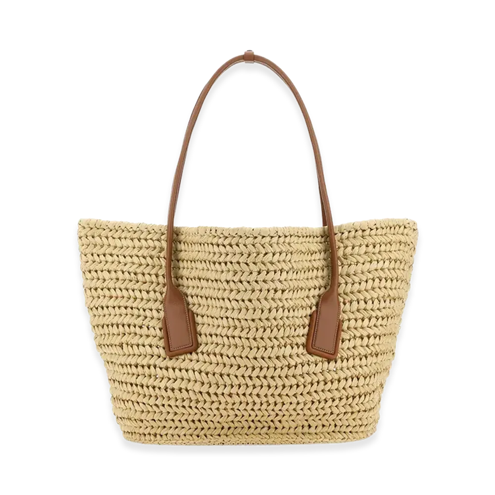 Bottega Veneta Women's Raffia Large Arco Shopping Bag "Beige/Tan"