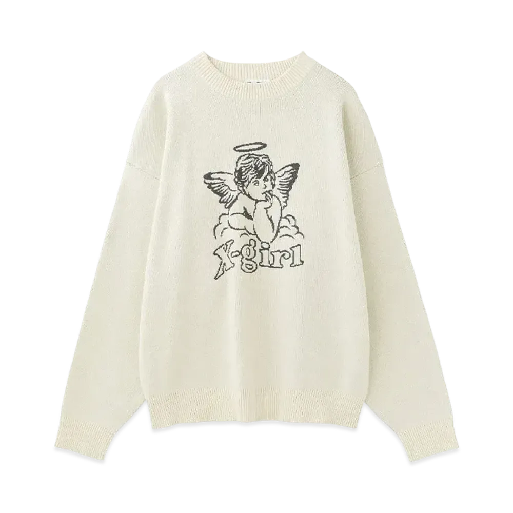 X-Girl Angel Jacquard Knit Top "Off White"