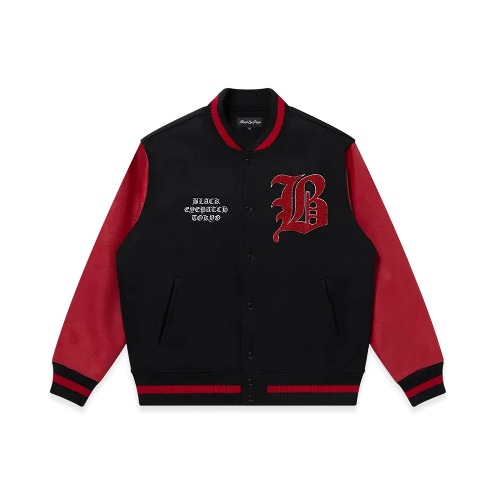 BlackEyePatch OE Big B Melton Varsity Jacket "Black/Red"