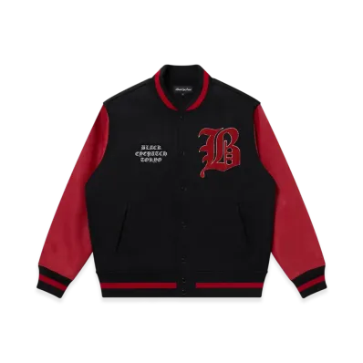 BlackEyePatch OE Big B Melton Varsity Jacket "Black/Red"
