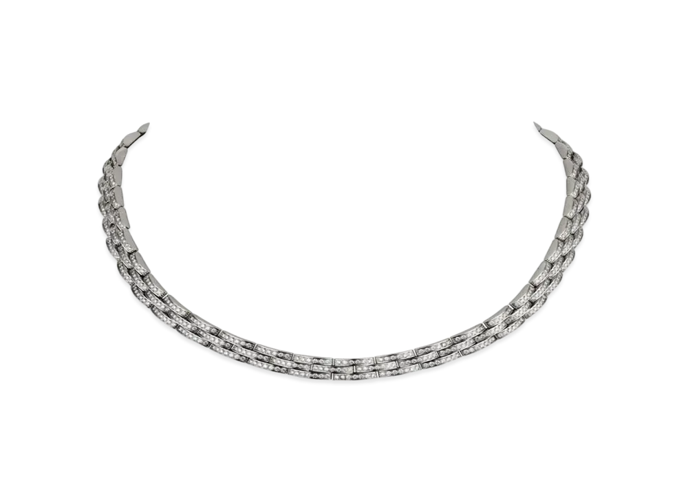 Cartier Maillon Panthere Thin Necklace, 3 Diamond-Paved Rows