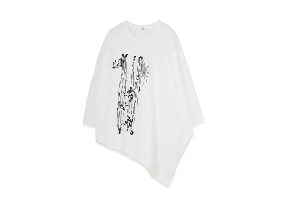 Yohji Yamamoto Y's PLAIN STITCH BUG PIGMENT FLOCKY PRINT SIDE DRAPE T "White"