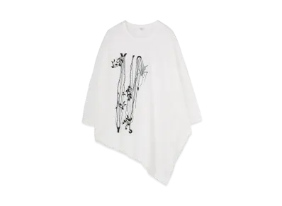 Yohji Yamamoto Y's PLAIN STITCH BUG PIGMENT FLOCKY PRINT SIDE DRAPE T "White"