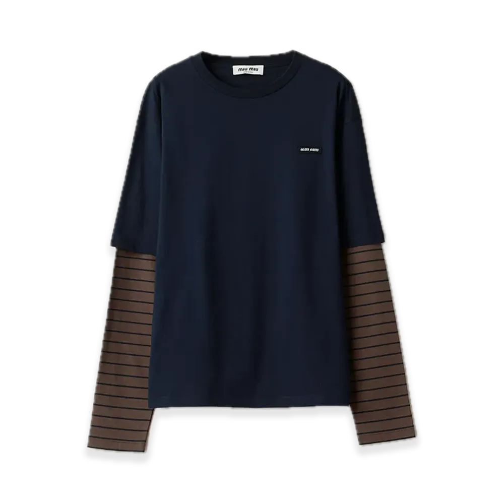 MIU MIU Long Sleeve Jersey Tee "Blue/Dark Brown"