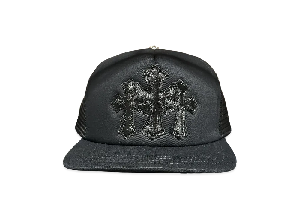 Chrome Hearts Calf Hair Cemetery Cross Mesh Trucker Hat "Black"