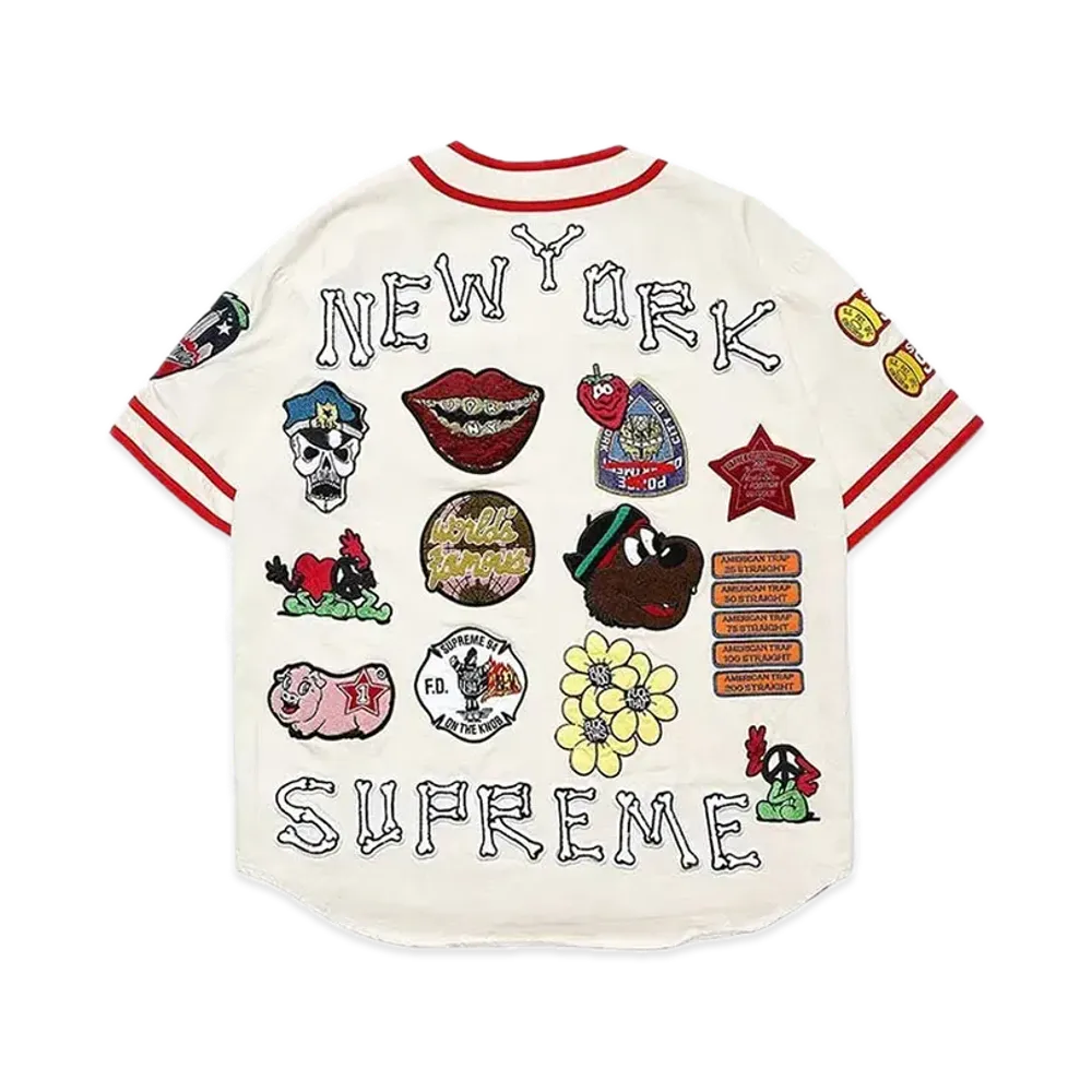 Supreme Patches Denim Baseball Jersey "Natural"