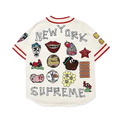 Supreme Patches Denim Baseball Jersey "Natural"