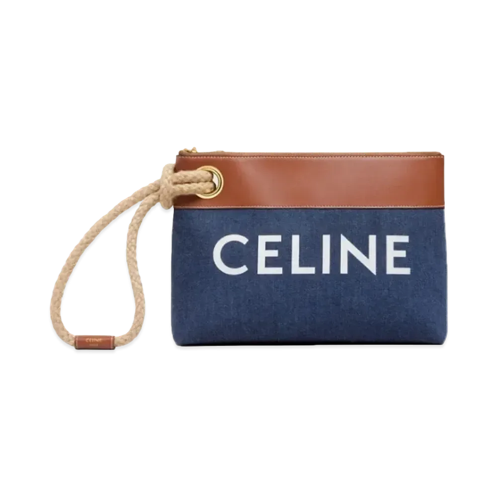 CELINE Pouch Marin in Denim and Calfskin  "Navy/Tan"
