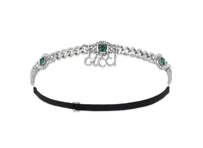 GUCCI Floral Brooch With Gucci Script