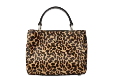 Jimmy Choo Varenne Top Handle Mini Leopard Print Pony Top Handle Mini Bag With Light JC Logo "Light Gold/Natural"