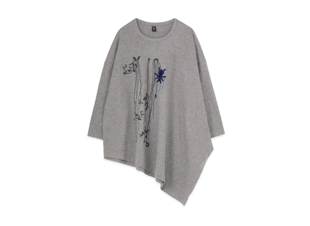 Yohji Yamamoto Y's PLAIN STITCH BUG PIGMENT FLOCKY PRINT SIDE DRAPE T "Gray"