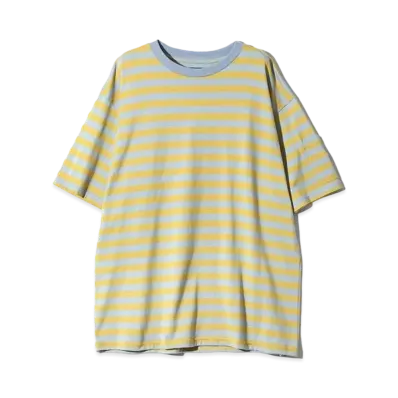 Needles S/S Crew Neck Tee - Cotton Stripe Jersey "Sax/Yellow"