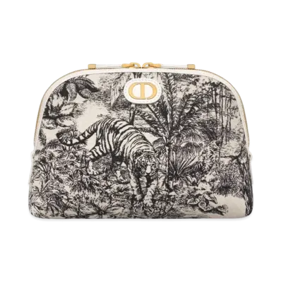 Dior 30 Montaigne Beauty Pouch Canvas Toile De Jouy Voyage Print "White/Black"