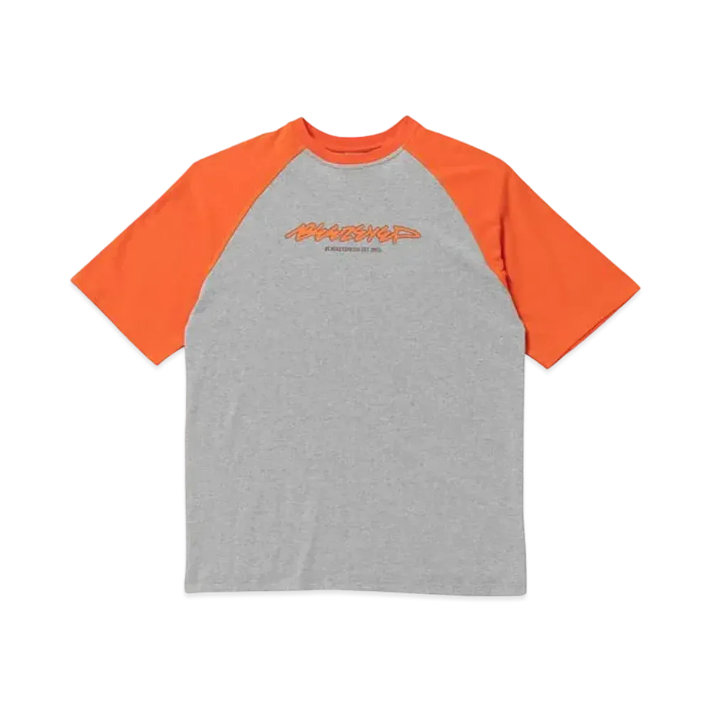 BlackEyePatch BEEZ-EYE-P SCRIPT LOGO RAGLAN TEE "Orange/H.Gray"