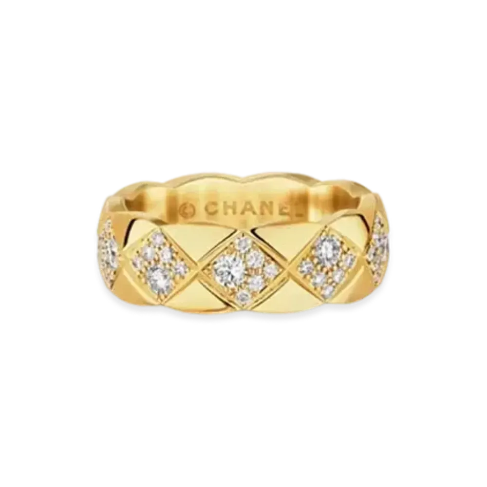 CHANEL Coco Crush Ring Quilted Motif Small Version 18K Diamonds "Yellow Gold"