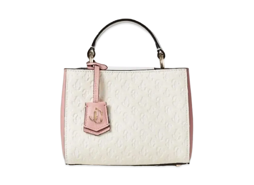 Jimmy Choo Varenne Top Handle Mini Grainy Leather And JC Monogram Mini Bag With JC Logo "Latte/Ballet Pink"