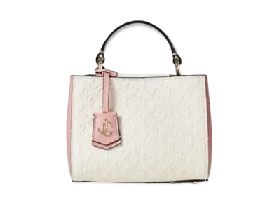 Jimmy Choo Varenne Top Handle Mini Grainy Leather And JC Monogram Mini Bag With JC Logo "Latte/Ballet Pink"